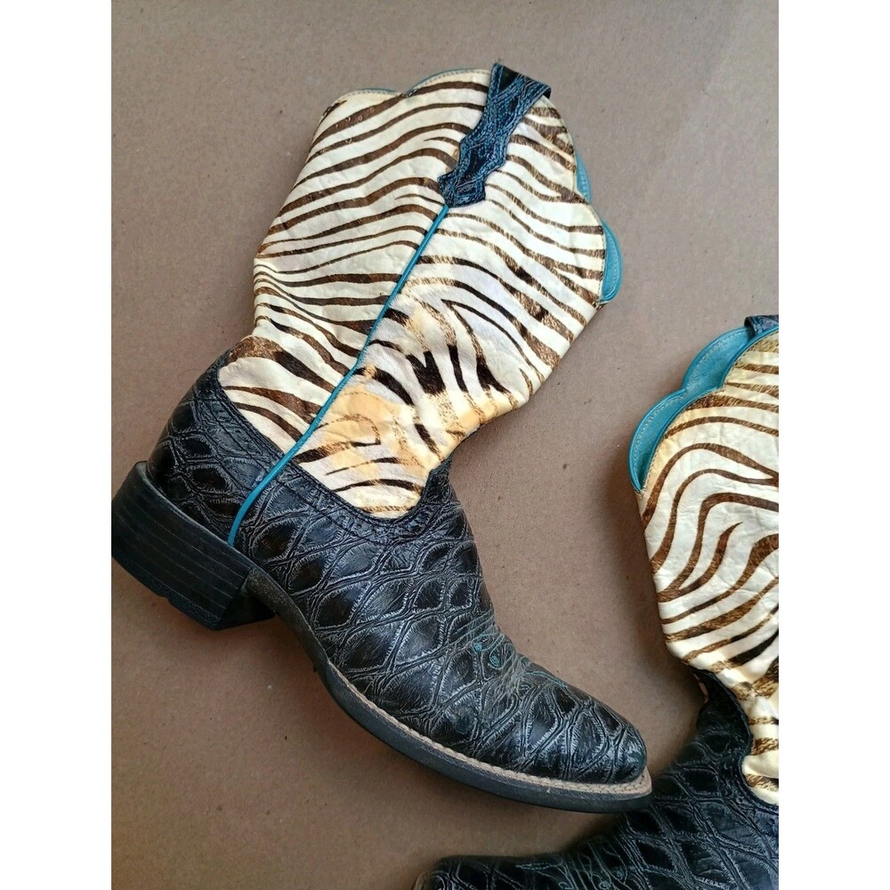 Ariat Womens Zebra Print Western Square Toe Boot Sz 8 B Cowgirl Animal Print - Picture 3 of 11